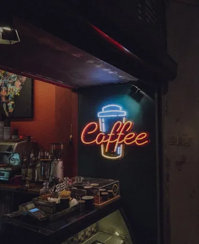 Vlastné Neon LED Kávu a kávové Šálky Znamenie Svetla Flex Priehľadné Steny Okna Visí Akryl Dekor Krytý Vonkajší Obchod na Predaj
