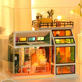 Remeselníci domček pre bábiky LED Svetlo Moderné Konzervatóriu Self-montáž