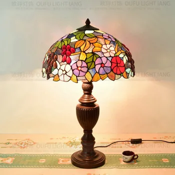 40 cm Telo Krajiny Kvety Tiffany stolná Lampa vidieckom Štýle vitráže Lampa pre Spálne Nočná Lampa E27 110-240V