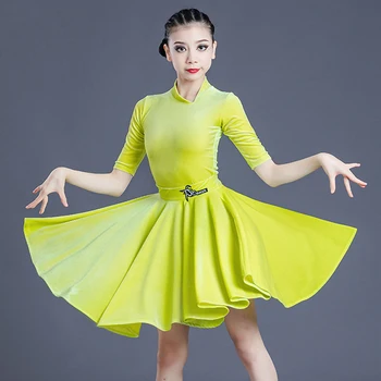 Green Velvet Split Sady Sukne Latinské Tanečné Šaty Moderné Súťaže Profesionálnych Tanečné Šaty Dievčatá Laitn Prom Šaty