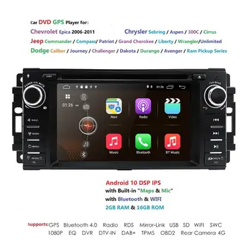 1Din Android 10 Auto DVD Prehrávač pre Jeep Wrangler Patriot Kompas Dodge Journey Chrysler Cherokee 4G WIFI GPS Navi Rádio RDS DSP