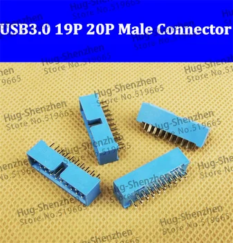 Vysoká kvalita 100ks USB 3.0 19P 20P 19 20 pin pin konektor samec konektor 180degree pre Rozšírené Šasi konektor