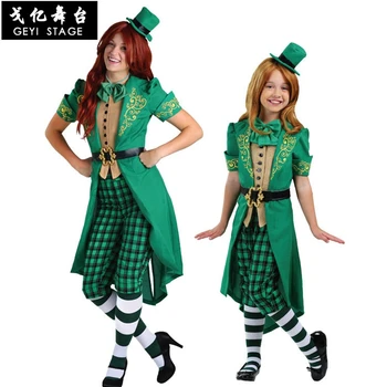 Írska Zelená Elf St Patrick ' s Day Národný folklórny Festival, Karneval Šaty COSPLAY KOSTÝM oblečenie fáze šaty pre dievča, žena