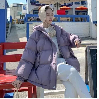 Fialová Bavlna-Čalúnená bunda Nadol Bunda Ženy kórejská Verzia Voľné chlieb bunda Zimná bunda ženy hrubé iny pár nosenie nové