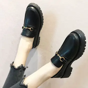 2021 kožené dámske topánky čierne malé kožené topánky dámske anglický štýl jediné topánky žena študentov Doudou topánky