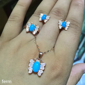KJJEAXCMY boutique šperky 925 čistého striebra vykladané s čisto modrá borovica, granát, prívesok, prsteň náušnice 3 sady kvety tok krivky nové