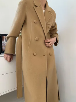 High-end double-breasted zapol vyhovovali golier strednej dĺžky obojstranné cashmere kabát vlnené kabát žena kórejská verzia 21 nové