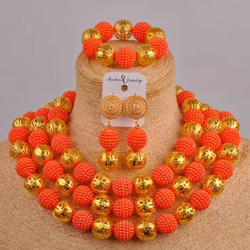 Orange Imitácia Perly Šperky Set Nigérijský Svadobné Afriky Náhrdelníky Sady FZZ48