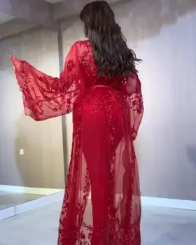2022 Nový príchod ženy módy sexy flitrami dlhé závoje rukávy šatkou večerné šaty luxusné formálne elegantné party šaty červené