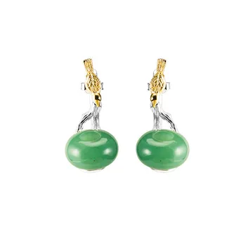 Bastiee Vintage Jade Drop Náušnice 925 Sterling Silver Šperky Pre Ženy Vták Piť Vodu Stud Earings Ručné Luxusné Darčeky