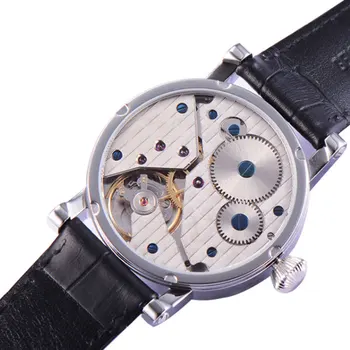 Parnis 42mm GMT ručné navíjanie pánske náramkové hodinky Fázy Mesiaca indikátor biela dial koženým remienkom vodotesné 60