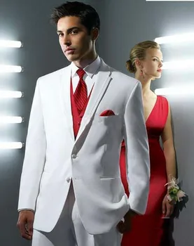 Doprava zadarmo Vlastné oblek Biele Dve tlačidlá pánske Svadobné Obleky Ženícha Tuxedos svadobného obleku(kabát+nohavice)