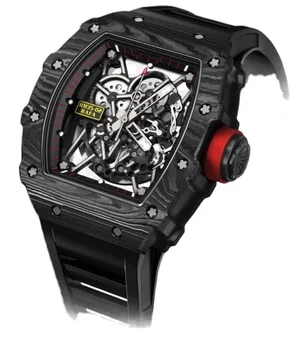 Nové pánske Automatické Mechanické Hodinky Čierne Gumové Sapphire Uhlíkových Vlákien Tourbillion Kalendár Kostra Náramkové hodinky