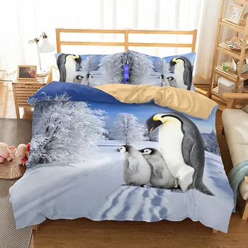 3D Penguin posteľná bielizeň Nastaviť queen size deti zvierat perinu S obliečky na Vankúše obliečky posteľ sady bytový textil