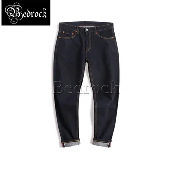 Indigo jeans pánske bežné štíhly členok dĺžka nohavice prané raw denim džínsy ceruzkou nohavice červenej a bielej selvedge chudá džínsy