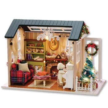 WYTNB Doll House Miniatúrne DIY domček pre bábiky S Furnitures Dreveného Domu, Hračky Pre Deti Vianočné Darčeky Model Bezplatné Nástroje