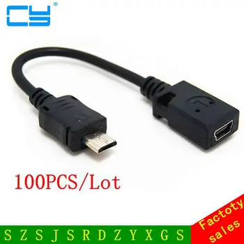 100KS/VEĽA Micro USB Mužov k Mini USB Žena Synchronizáciu Údajov Nabíjanie Nabíjací Kábel Micro na Mini Krátke line