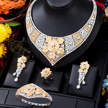Siscathy Arabčina Luxus Plný Kubický Zirkón Kvetinové Svadobné Šperky Set Pre Ženy, Náušnice, Náhrdelník Náramok Náramok Strany Príslušenstvo