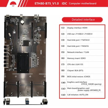 ETH80 B75 BTC Ťažba Doske+G1610 CPU+CPU Chladiaci Ventilátor 8XPCIE 16X LGA1155 Podpora 1660 2070 3090 Grafická Karta