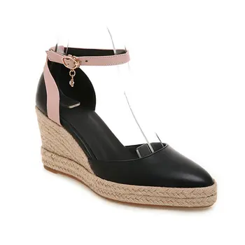 Sklon náklon sandále dámske letné nové pointy vysoké podpätky platformu nepremokavé trávy bavlnené dámske topánky