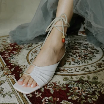 Peep toe 5cm med kolo podpätky letné topánky značky francúzsky romantický krásy lady datovania klasické útulný sandále GN18 MUYISEXI