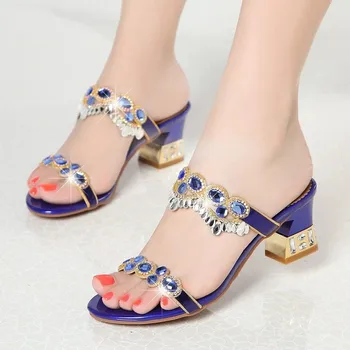 SNURULAN značky sandále ženy papuče 2021 nové letné otvorené prst Drahokamu topánky žena módne sandále silné päty ženy sandále