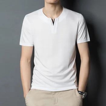 T-shirt pánske krátkym rukávom letné biele čistej bavlny Hong Kong štýl veľké veľkosti voľné