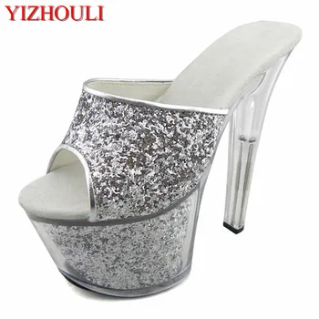 17 cm vysokým podpätkom sandále, sequined platformu tanečné topánky, 7in crystal podrážkou, sexy 34-64 papuče