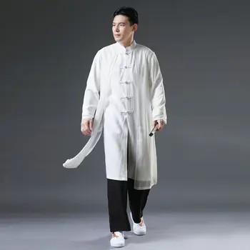 Jar Mužov Čínskej Tradičnej Šifón Šaty, Šaty Solid Plus Veľkosť XL Voľné Tang Topy Mandarin Golier Hanfu Tričko Retro Tlačidlo