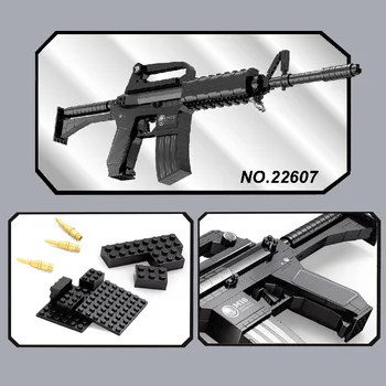 524pcs Na M16 Assault Super Výzbroj Puzzle Stavebné Bloky Zostavené Plast Zbraň Model Dobrodružstvo Outdoor CS Game Boy Hračky