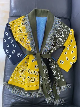 Jeseň Zima Žien Dizajnér Vysokej Kvality Multicolor Cashmere Svetre Vesty Hot Elegantné Strapce Pás Pletený Kabát C961