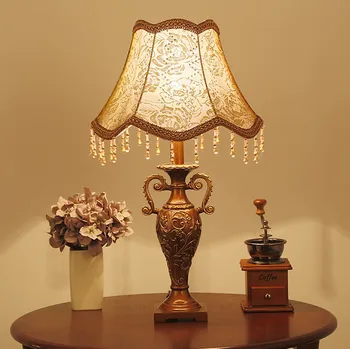 Európska romantická textílie malé Stolové Lampy, Vintage živice vyrezávané E27 LED stmievanie, nočné lampy, nočné&úzke tabuľka ZLTD010