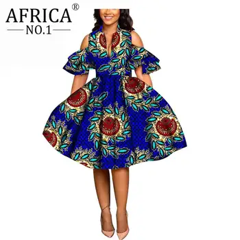 Africké Elegantné šaty pre Ženy bez Ramienok Nový dizajn ankara textílie dashiki podkolienok Petal Rukáv Party šaty S1825033