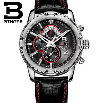 BINGER Nové 2017 Značky Luxusné Športové Quartz Chronograf Muži Hodinky Módne Bežné náramkové hodinky Pre Kožené Relogio Masculino