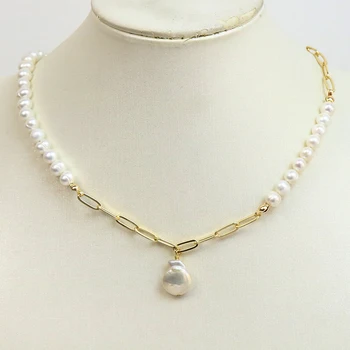 5 kusov Prírodné sladkovodné perly náhrdelník s pozlátené 18K reťazca náhrdelník Sweather náhrdelník pre ženy 90142