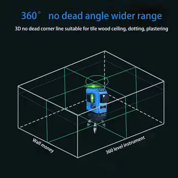 Úroveň 12lines 3D 360 stupňov laser line vyrovnanie green line presné nastavenie indooroutdoor laser úrovni