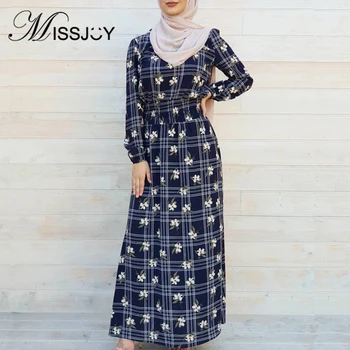 MISSJOY 2019 Moslimských Abaya Vytlačené Kvety Dlhé Rukávy Ženy Šaty turecký Dubaj Sladké Ženské Šaty, Elegantné Bežné Vysoký Pás