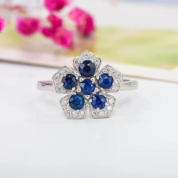 925 Strieborný Kvet Krúžok pre Office Žena, 3mm Prírodné Sapphire Krúžok Mincový Striebro Sapphire Jewelrygift pre Manželku