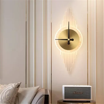 8M Mosadz Nástenné Svietidlá Sconces Moderné Tvorivé LED Hodiny Odtieni Crystal Lampa Vnútorné Pre Domáce Dekorácie