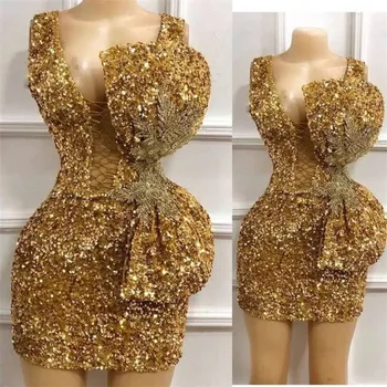Elegantný Lesklý Sexy Štíhla Klub Party Šaty Žien Zlata V Krku Obväz Dámy Nové Príležitostné Šaty Vintage Šaty