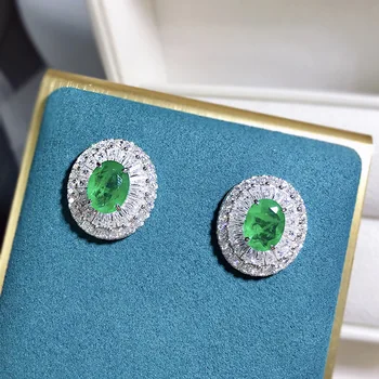 925 Sterling Silver Retro Imitácia Emerald Čistého Striebra Zelená Stud Náušnice Pre Ženy Šumivé Svadobné Jemné Šperky Dary
