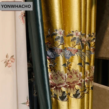 Vlastné záclony Luxusné Zahustiť Čínskej klasickej výšivky ušľachtilý poschodí windows zlato handričkou zatmenie opony tylu záclonka N521