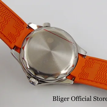 BLIGER Fashional 41mm Orange Automatické Mužov Sledovať Zafírové Sklo MIYOTA Pohyb gumička Otáčanie Panelu