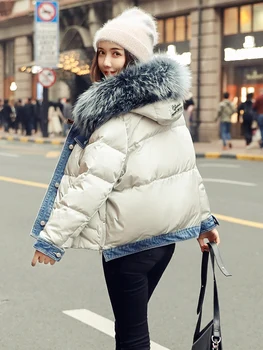 Streetwear Zimný Kabát Žena Reálne Mýval Kožušinovou Kapucňou Kačica Nadol Bunda Ženy Oblečenie 2021 Kórejský Hrubé Wam Dole Bundu Hiver 1101