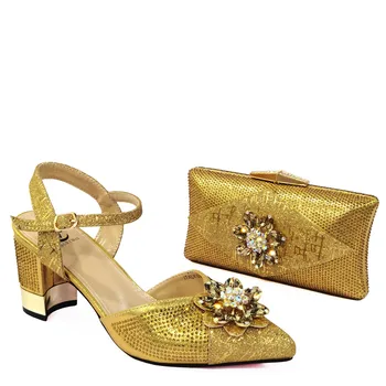 2021 Elegantný Štýl Vysoko Kvalitné dámske Topánky a Taška na Zápas v Zlatej Farby Pekné Dámske Sandále s Shinning Crystal