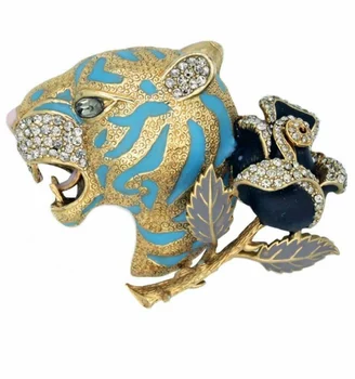 Európske a Americké vintage mosadz diamond vykladané západnej starožitné smalt leopard hlavu brošňa dámskej módy luxusné šperky