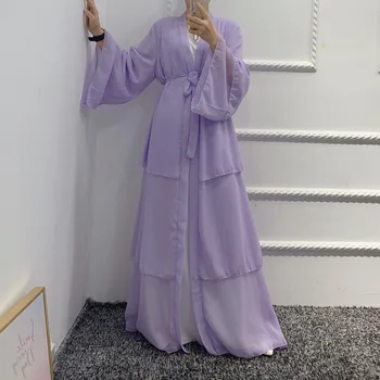 Šifón Výšok Abayas pre Ženy Dubaj Turecko Moslimskou Módne Islamskej Skromné Oblečenie Otvoriť Predné Kimono Toaletný Náter Farbou