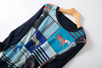 Nové dámske oblečenie Európskej American high-end boutique Thomas vytlačené hodváb pletenie tričko s dlhým rukávom