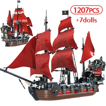 1270PCS Caribbean Pirate Plachetnica Stavebné Bloky Queen Anne Revenge Loď 3D Model DIY Tehly Hračky Pre Deti