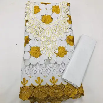 Guinea Bazin Rihce Brode Tkanina so Bavlny Švajčiarskej Čipky Textílie Femme Župan Bazin Riche Brode Textílie 2.5+2.5 metrov/set LSN51